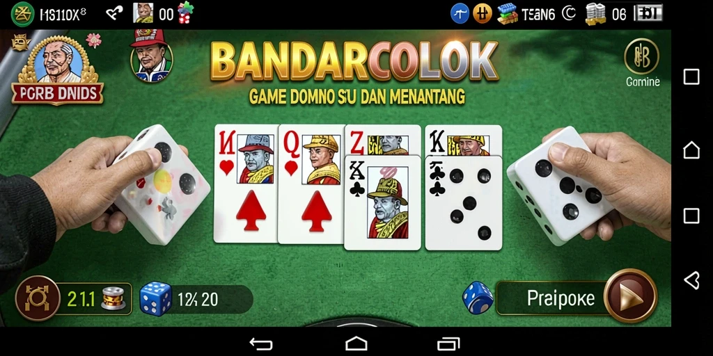 Screenshot gameplay BANDARCOLOK menunjukkan suasana permainan Domino yang seru.