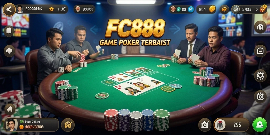Screenshot utama FC888 menampilkan gameplay poker yang menarik dan interaktif.