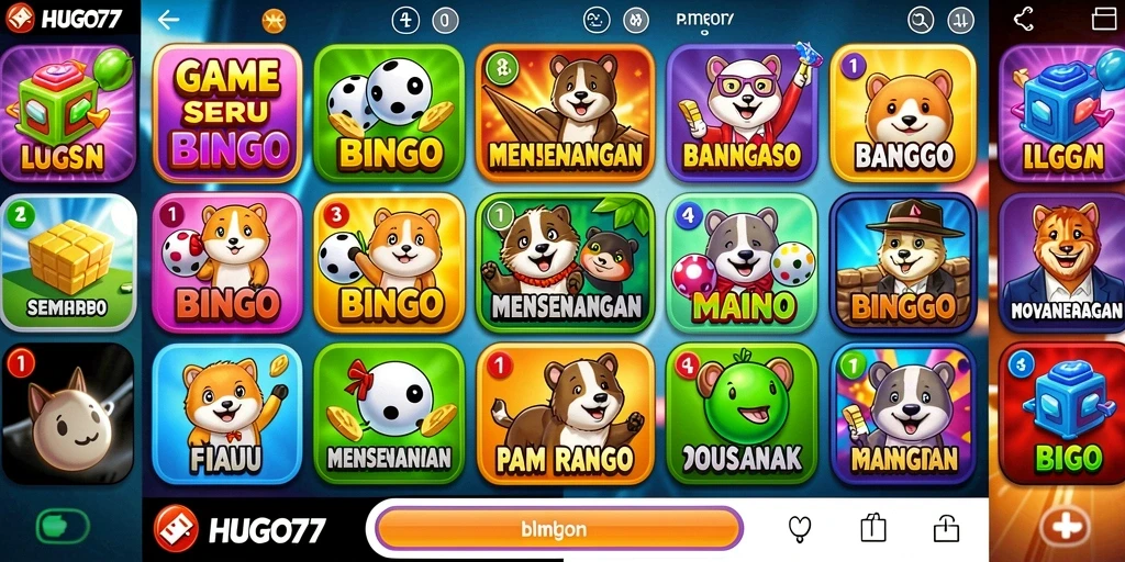 Tampilan gameplay HUGO77 yang menarik dengan berbagai pilihan kartu Bingo.
