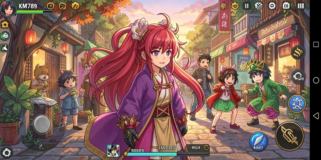 Tampilan gameplay KM789 menampilkan karakter Anime beraksi dalam pertempuran seru.