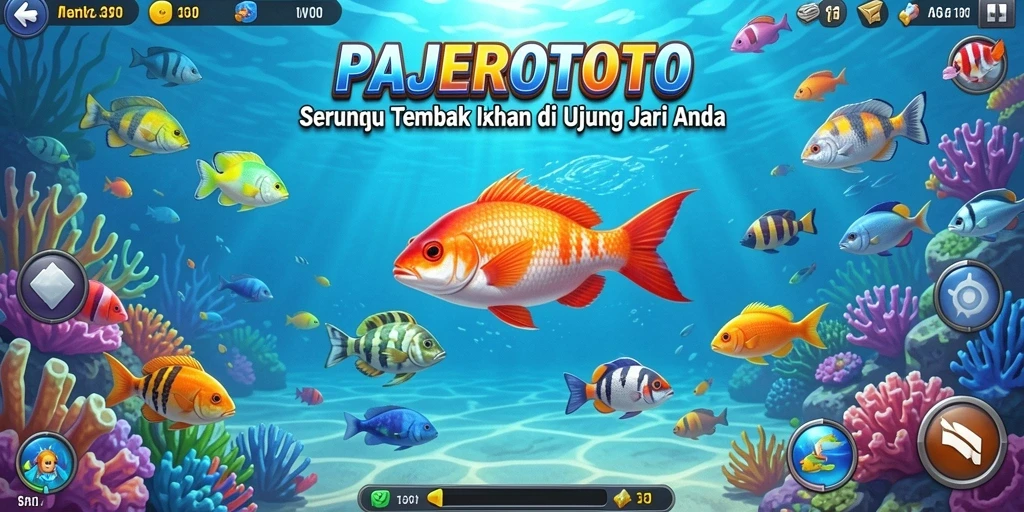 Screenshot gameplay seru dalam PAJEROTOTO, menembak ikan dengan penuh semangat.