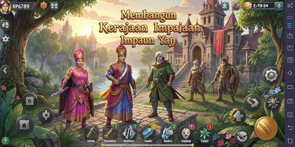 Screenshot RP6789 menampilkan aksi membangun kerajaan yang dinamis.