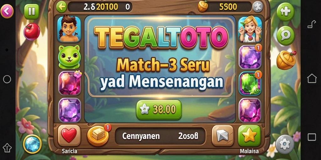 Tangkapan layar utama gameplay TEGALTOTO memperlihatkan kombinasi warna-warni dalam level Match-3.